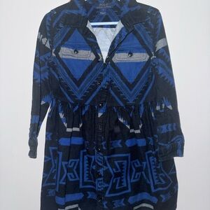 Polo Ralph Lauren flannel Aztec girls Blue and Black Patterned Dress